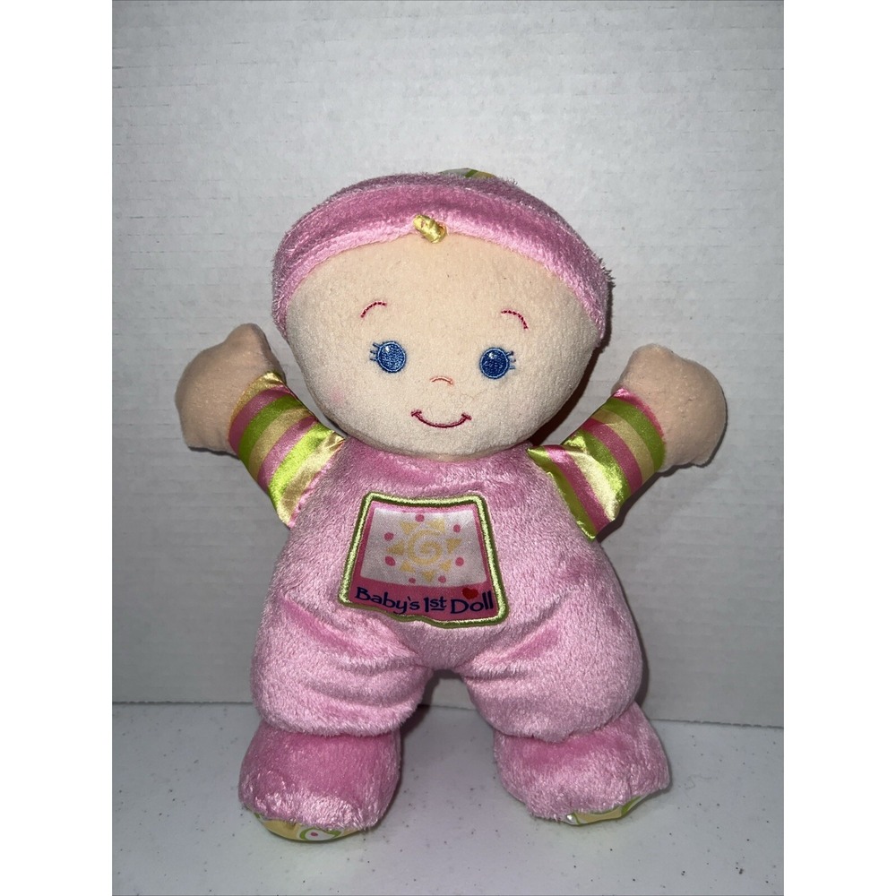 Fisher Price Baby's First Doll Plush Pink Rattle 2008 Satin Feet Stuffed Toy‎